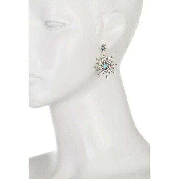 Adornia 14K Gold Vermeil Turquoise Swarovski Crystal Accented Starburst Earrings - Picture 2 of 2